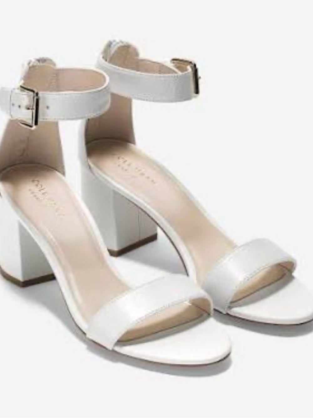 Cole Haan Clarette Grand.OS Block Heel Sandals Size 9B Ivory Leather